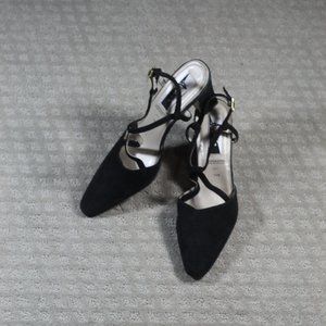 NWOT Artiva Size 10 Black Suede Slingback 3.5" Heels